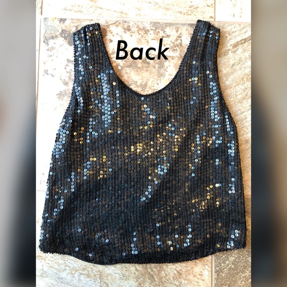 Vintage 100% silk black sequin tank top - Picture 8 of 8